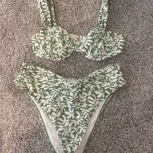 Abercrombie & Fitch Green and White Leaf Bikini